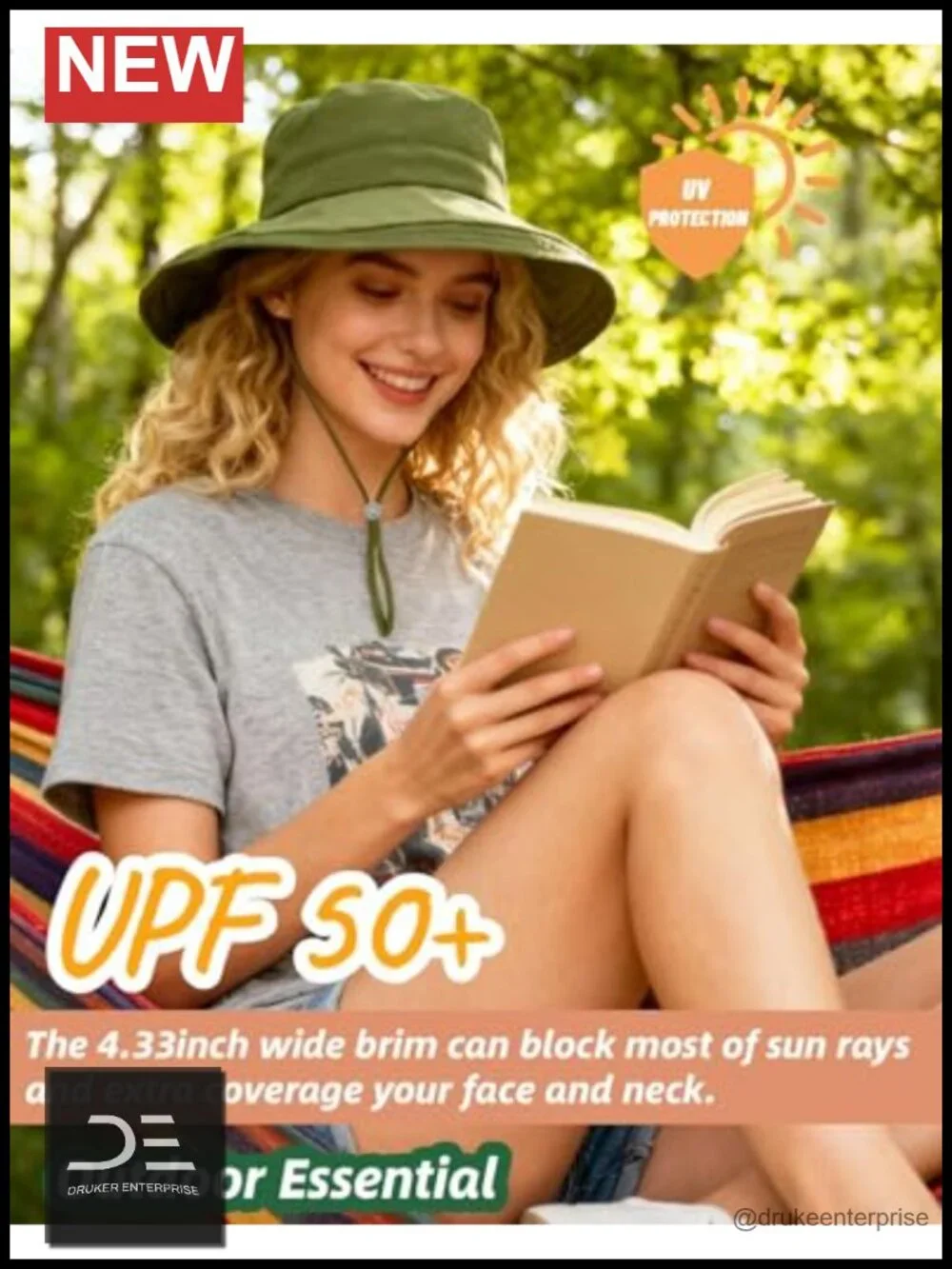Women Sun Hat with Ponytail Hole Wide Brim UPF 50+ Water-Resistant Quick-Dry